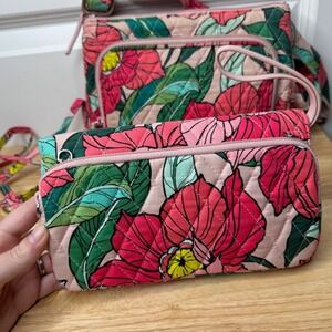Vera Bradley SET Quilted Floral Wallet Wristlet and Crossbody Bag Pink Multi